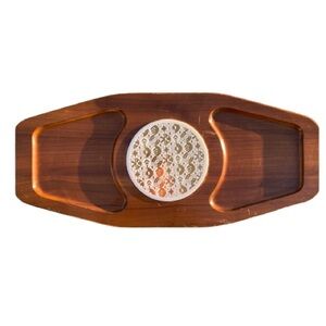 Vintage Vermillion MCM Wooden Cheese Tray w/ Ceramic Insert, Walnut, 22” x 10”